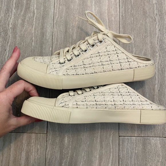 ZARA CANVAS ATHLETIC SNEAKERS IVORY CREAM rubber toe WOMEN'S SIZE US 7.5 EUR 38 - Picture 6 of 7